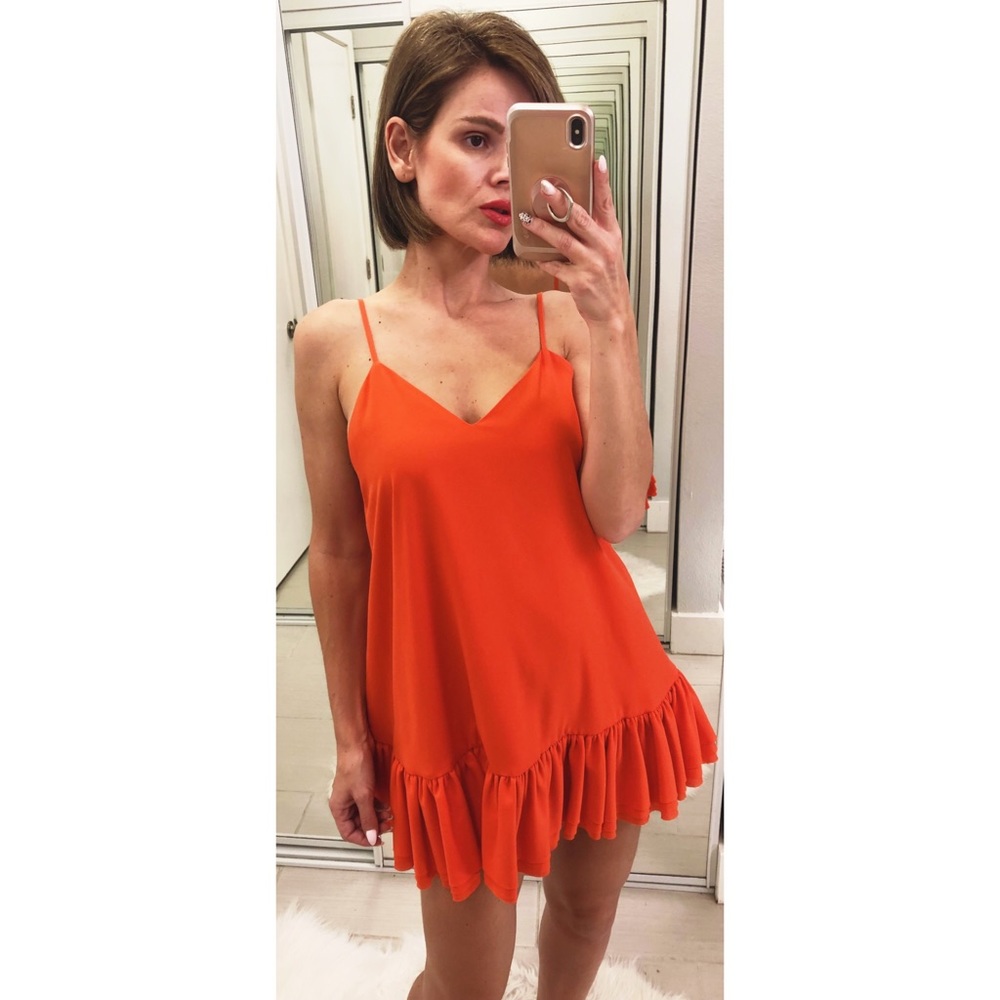 Lovers + Friends Ruffle Hem Mini Dress Coral Red